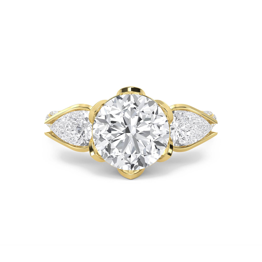 Round Diamond Ring with Pear-Shaped Diamond Accents - image 1