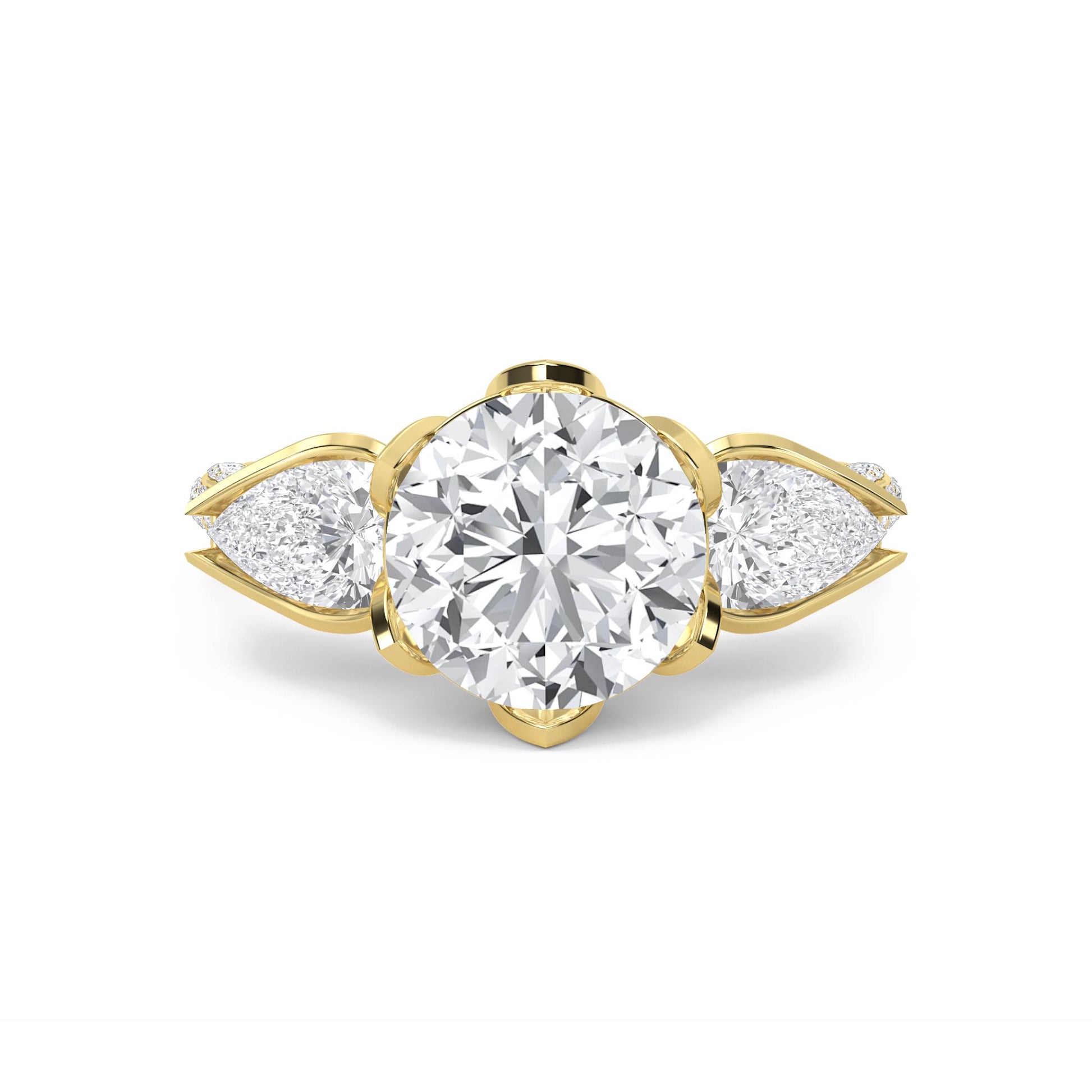 Round Diamond Ring with Pear-Shaped Diamond Accents - image 1