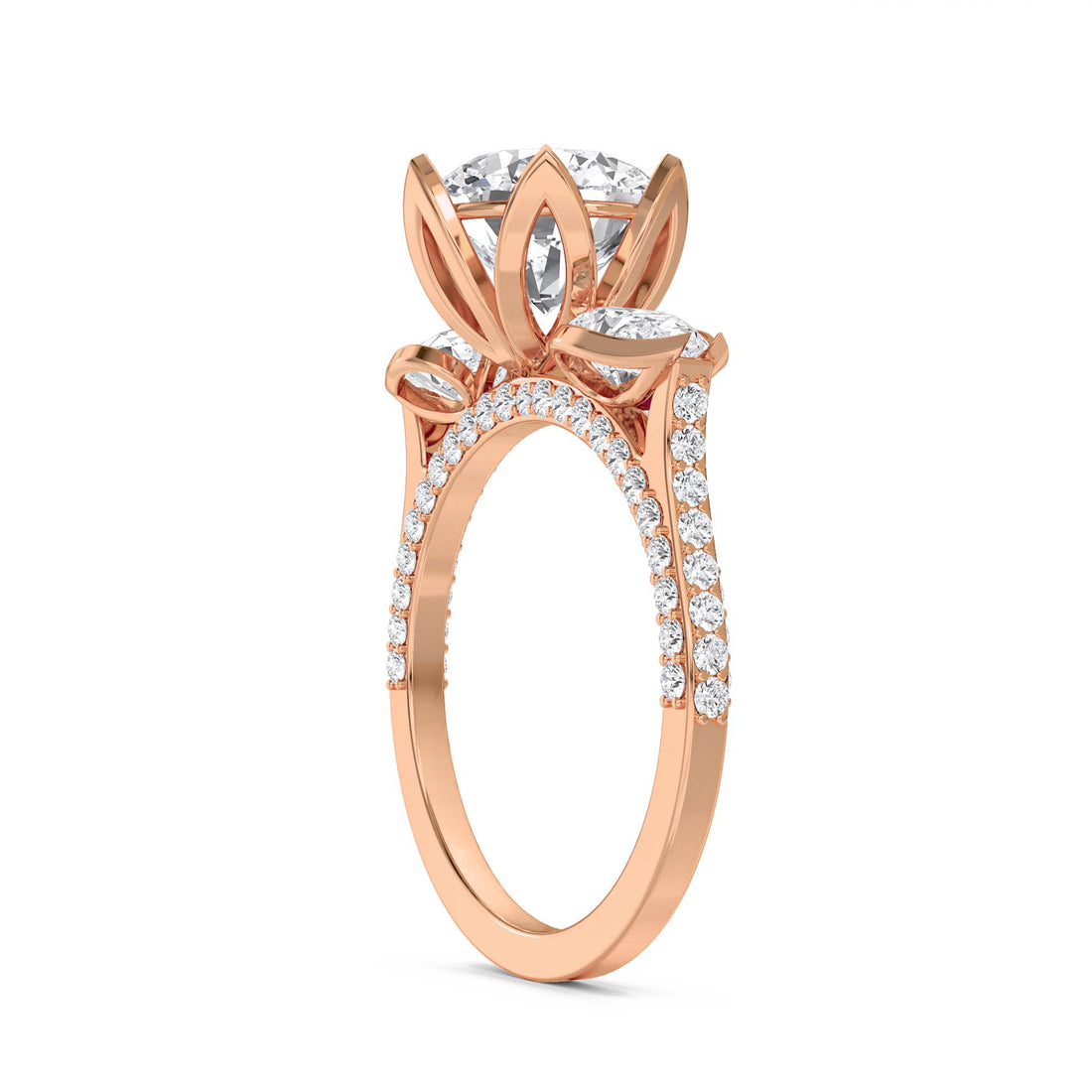 Round Diamond Ring with Pear-Shaped Diamond Accents