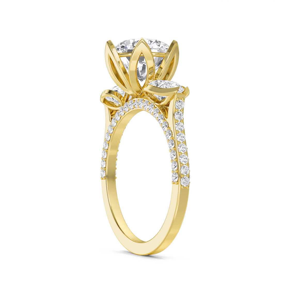 Round Diamond Ring with Pear-Shaped Diamond Accents