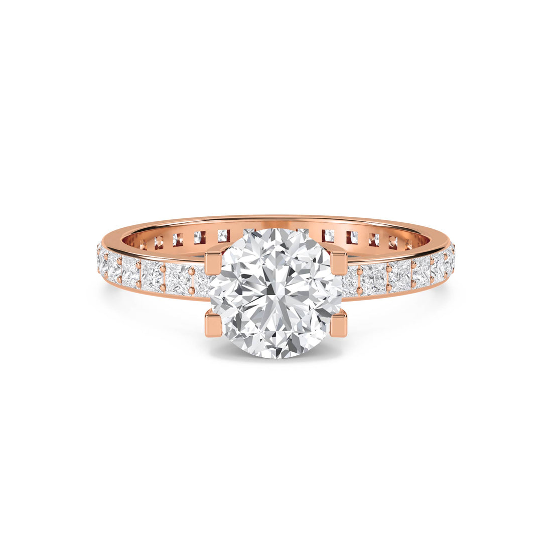 Round Diamond Ring with Princess-Cut Pavé Eternity Band
