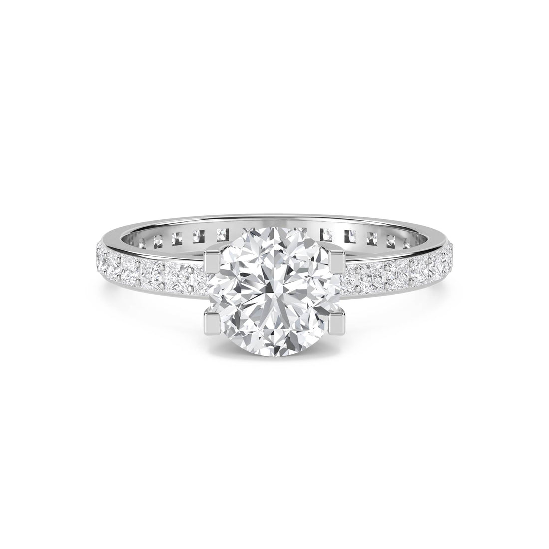 Round Diamond Ring with Princess-Cut Pavé Eternity Band