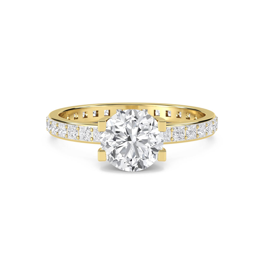 Round Diamond Ring with Princess-Cut Pavé Eternity Band - image 1