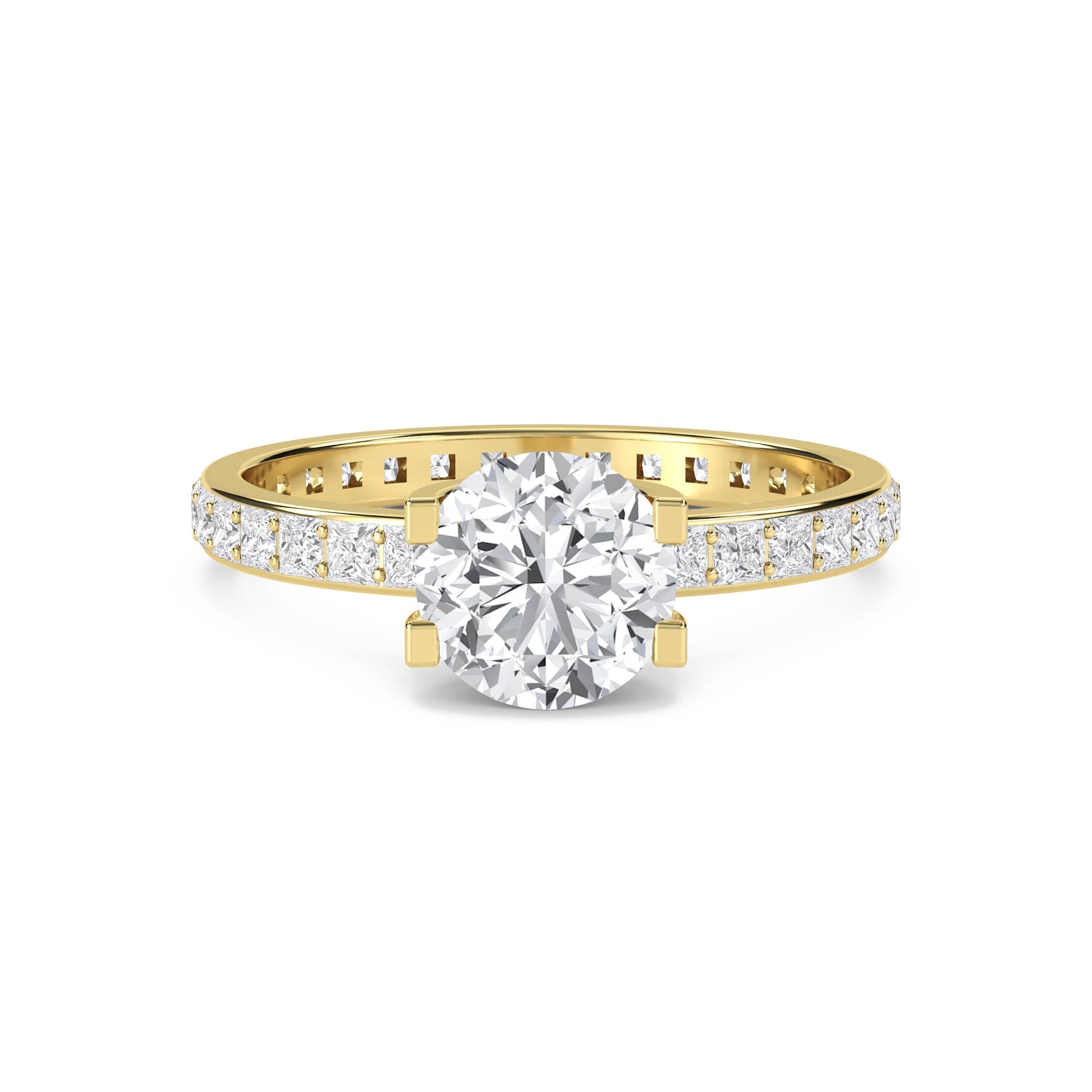 Round Diamond Ring with Princess-Cut Pavé Eternity Band - image 1