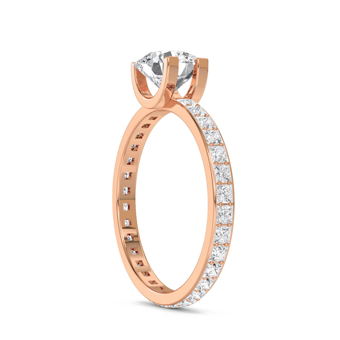Round Diamond Ring with Princess-Cut Pavé Eternity Band