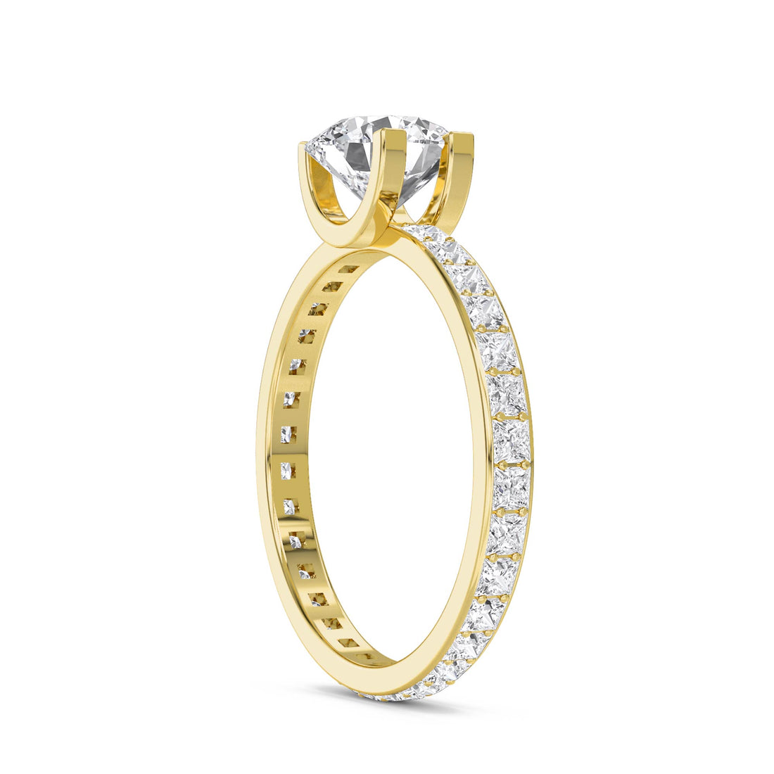 Round Diamond Ring with Princess-Cut Pavé Eternity Band