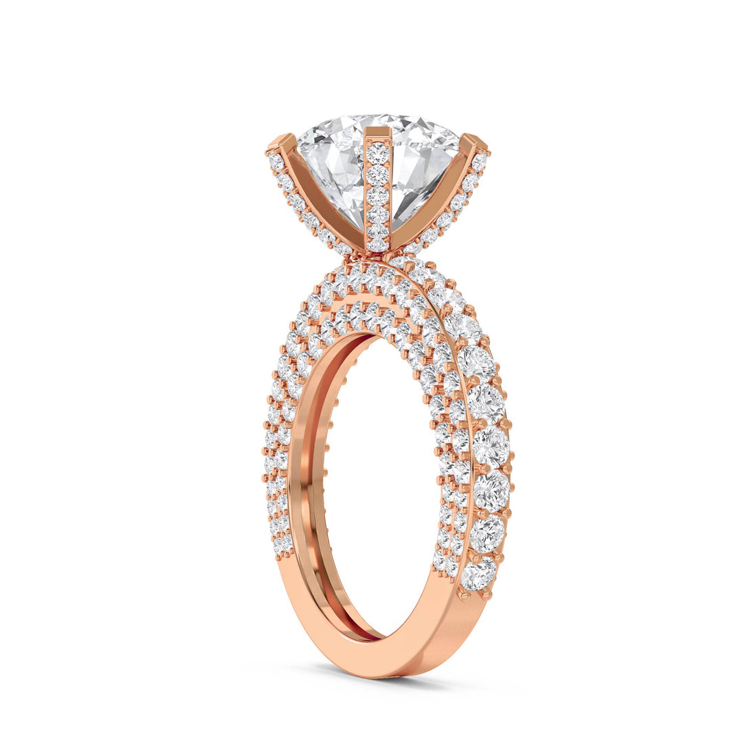 Round Diamond Ring with Bold Pavé Band