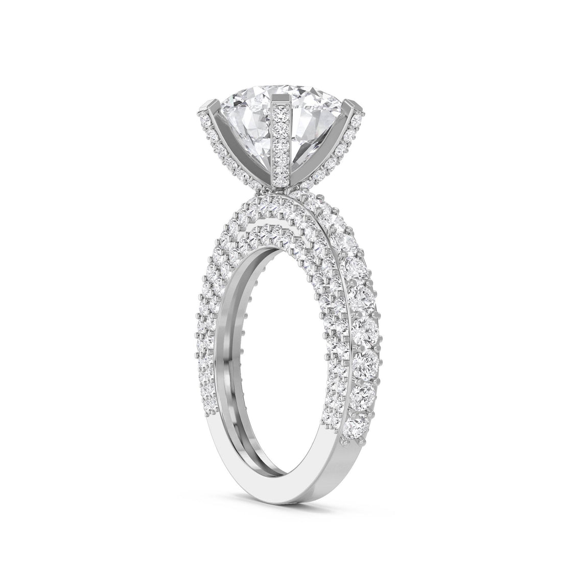 Round Diamond Ring with Bold Pavé Band (Silver)