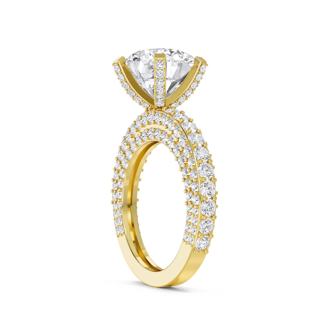 Round Diamond Ring with Bold Pavé Band