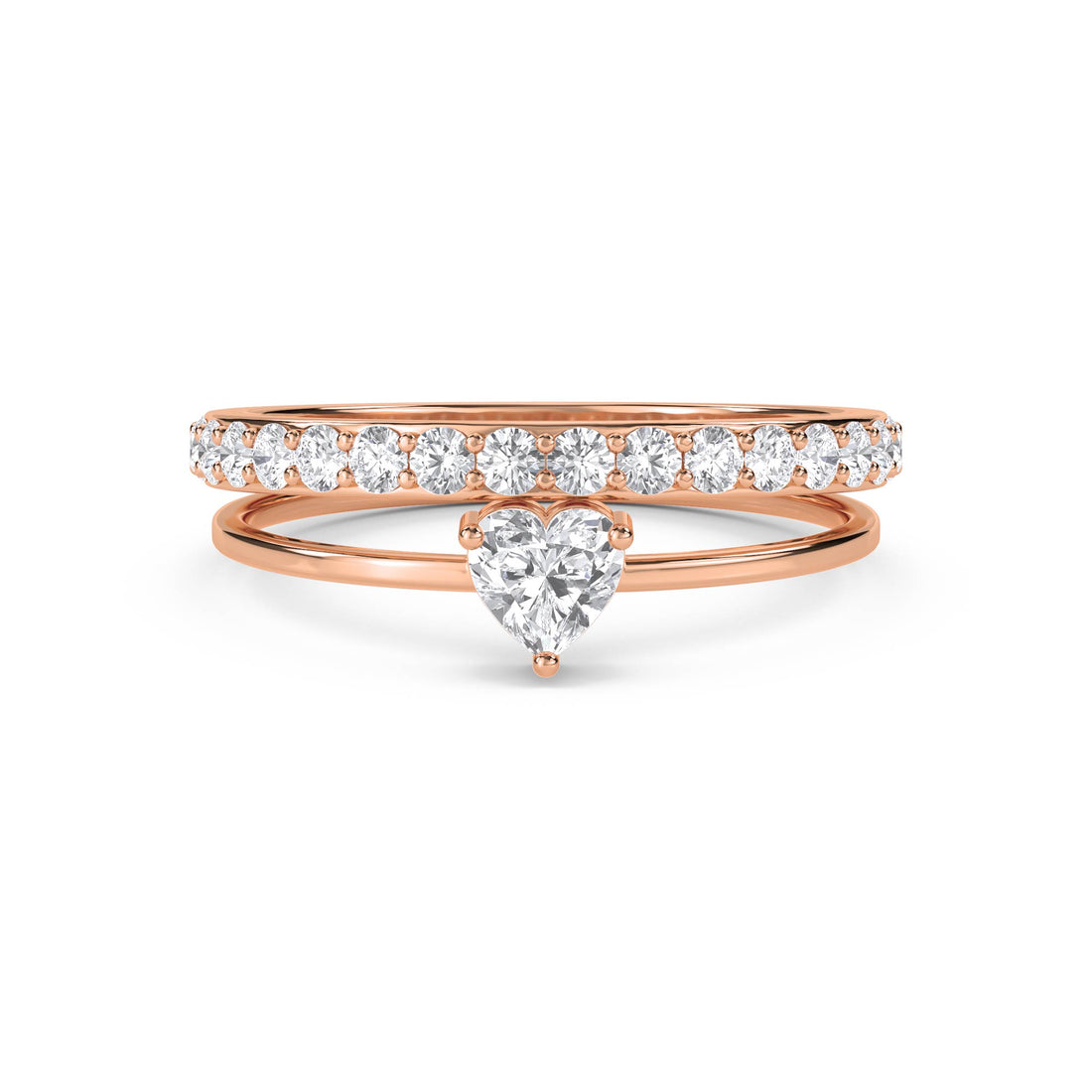 Heart Diamond Ring with Diamond Band - Rose Gold - Pose 1
