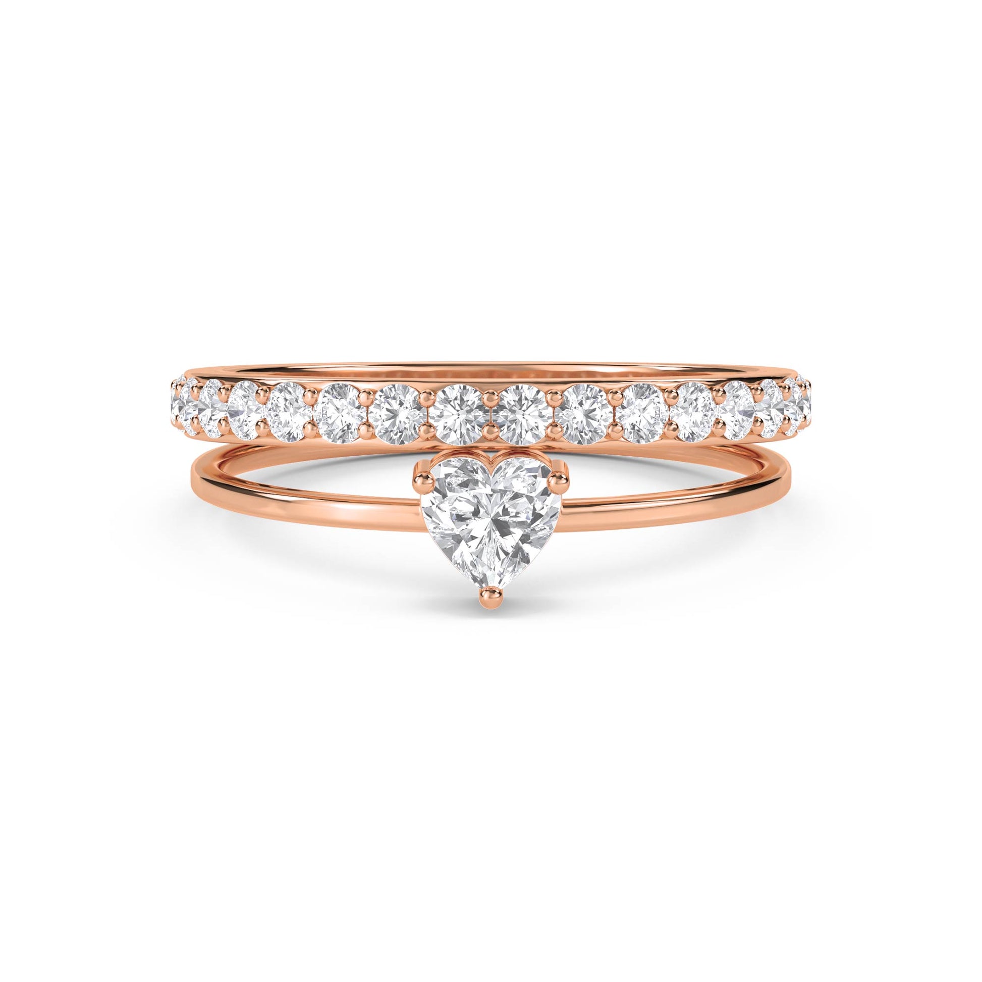 Heart Diamond Ring with Diamond Band - Rose Gold - Pose 1