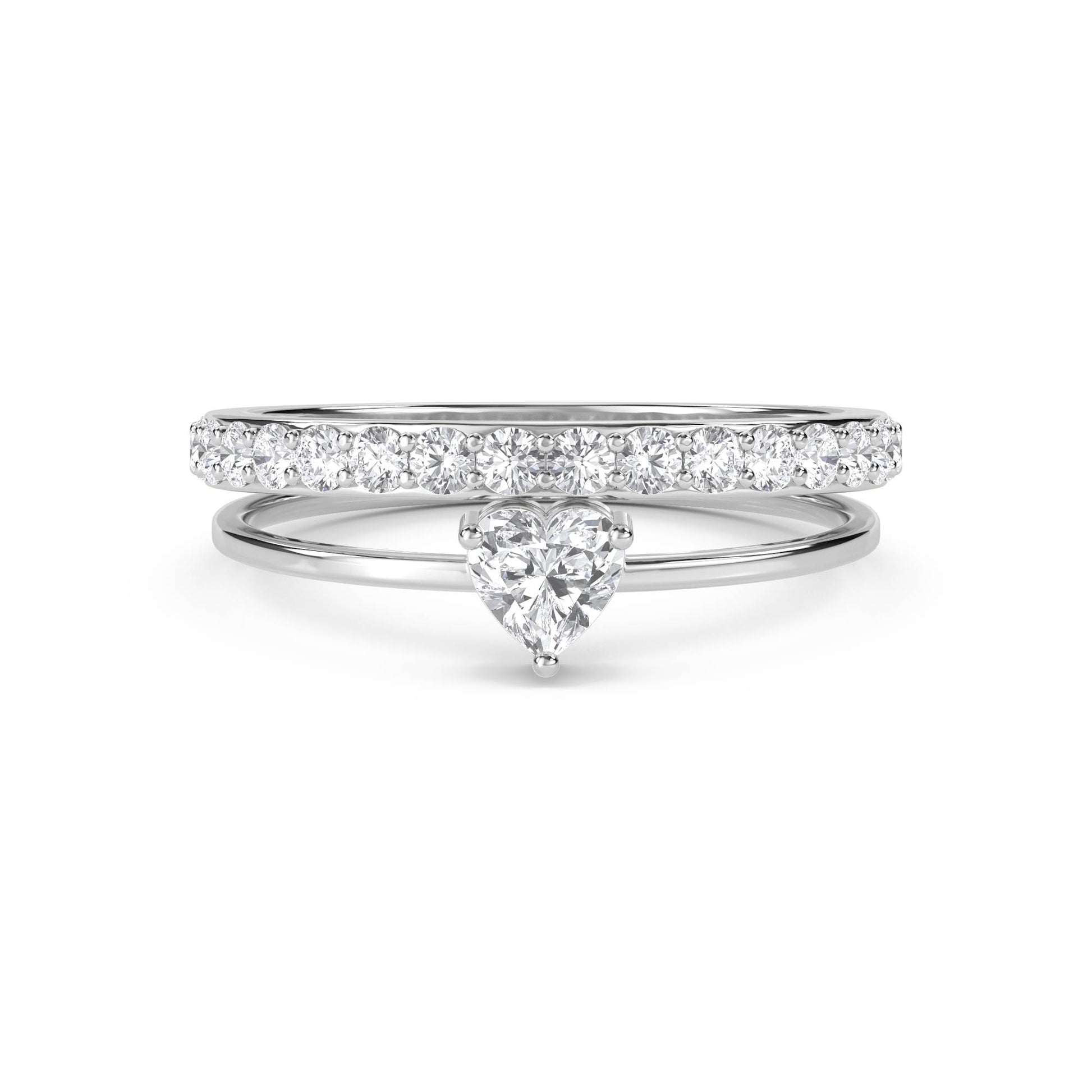 Heart Diamond Ring with Diamond Band - White Gold - Pose 1