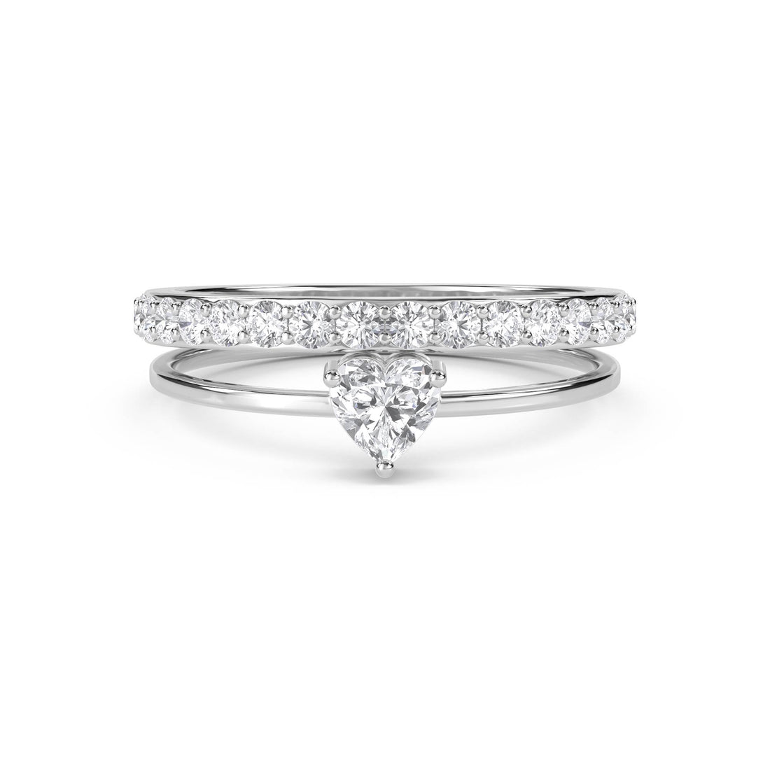 Heart Solitaire & Pavé Stacking Ring Set (Silver) - image 1