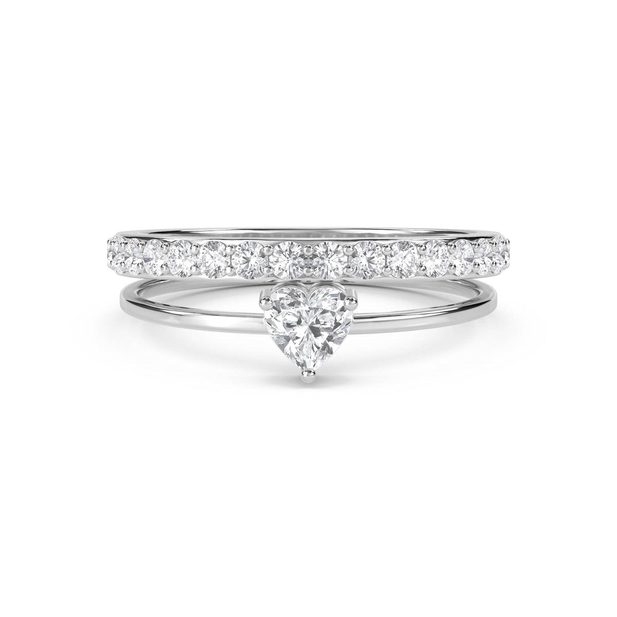 Heart Solitaire & Pavé Stacking Ring Set (Silver) - image 1