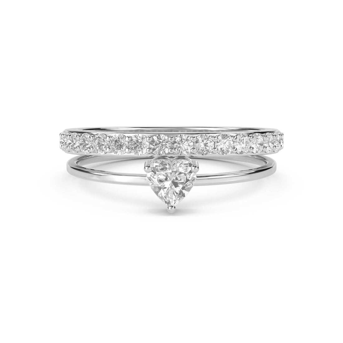 Heart Solitaire & Pavé Stacking Ring Set (Silver) - image 1