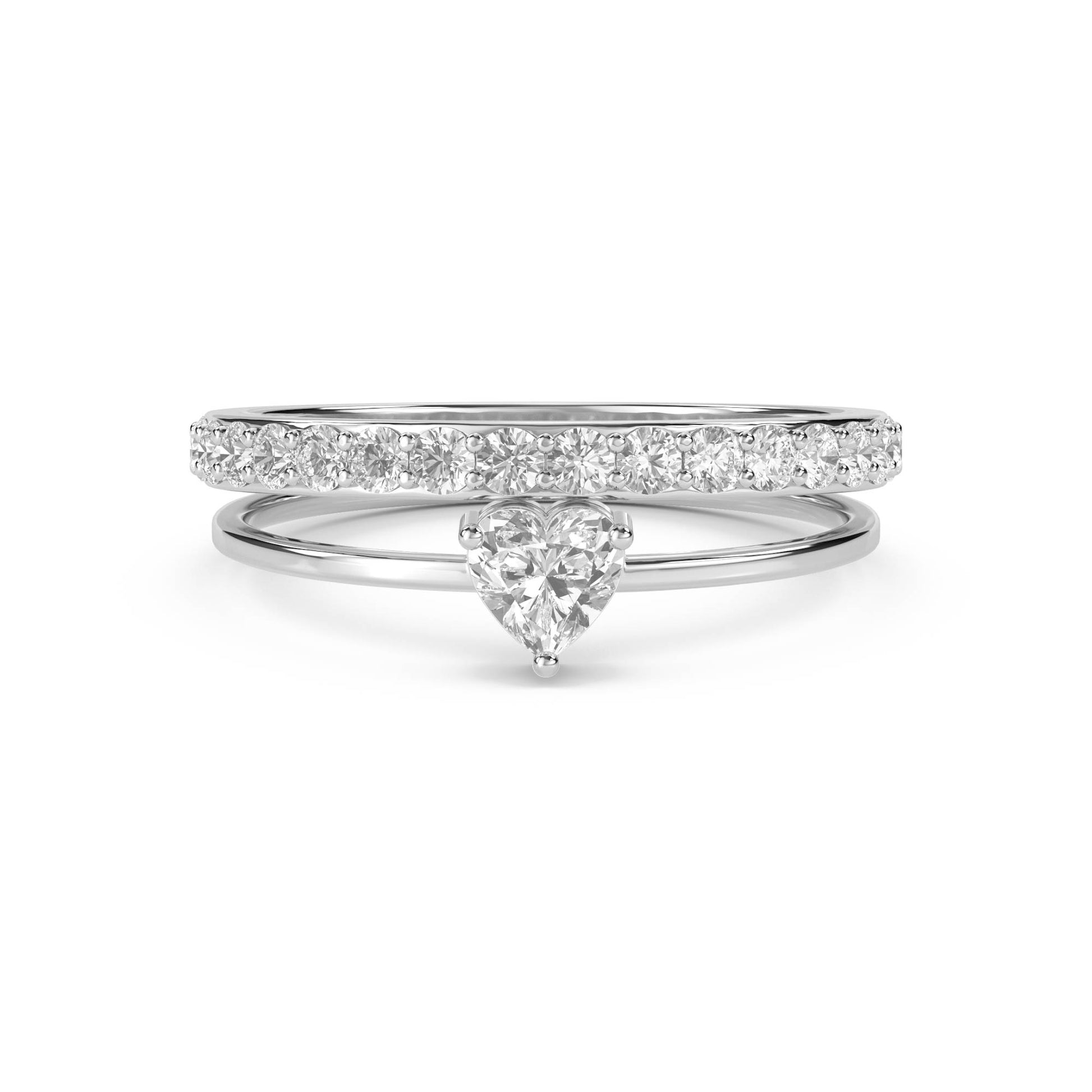 Heart Solitaire & Pavé Stacking Ring Set (Silver) - image 1