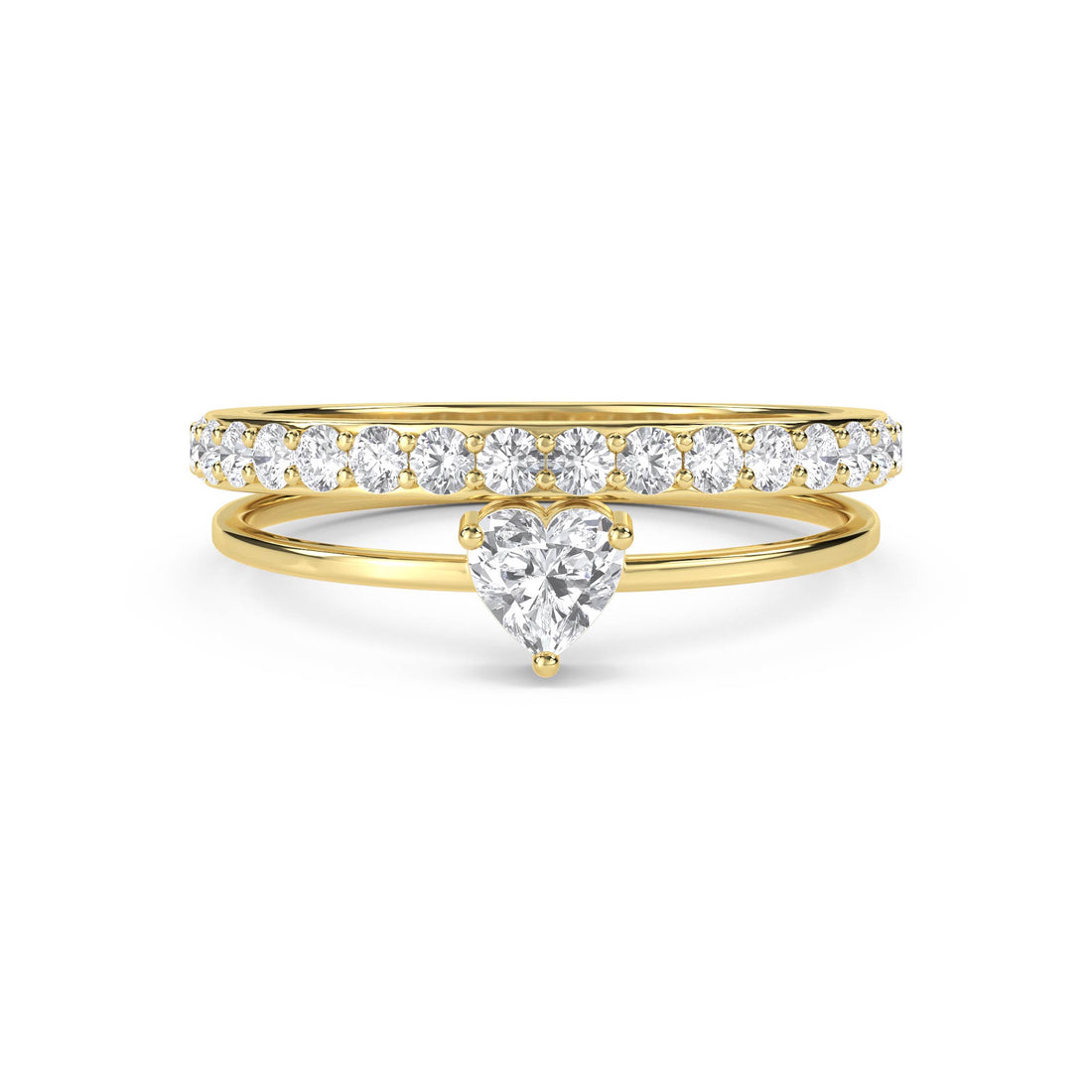 Heart Diamond Ring with Diamond Band - Yellow Gold - Pose 1
