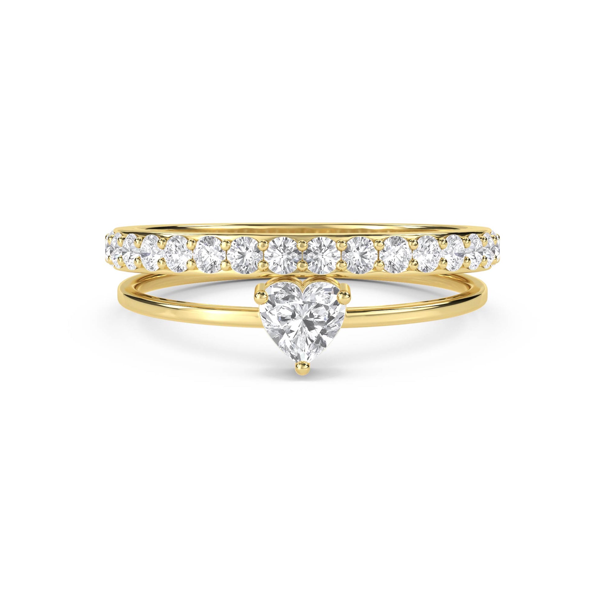 Heart Diamond Ring with Diamond Band - Yellow Gold - Pose 1