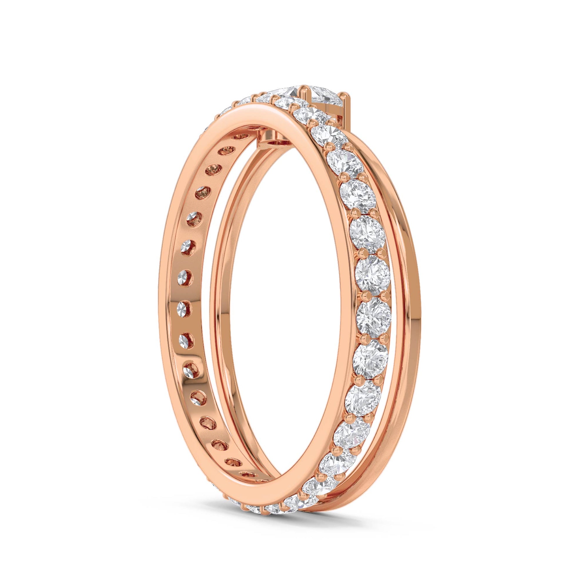 Heart Diamond Ring with Diamond Band - Rose Gold - Pose 2