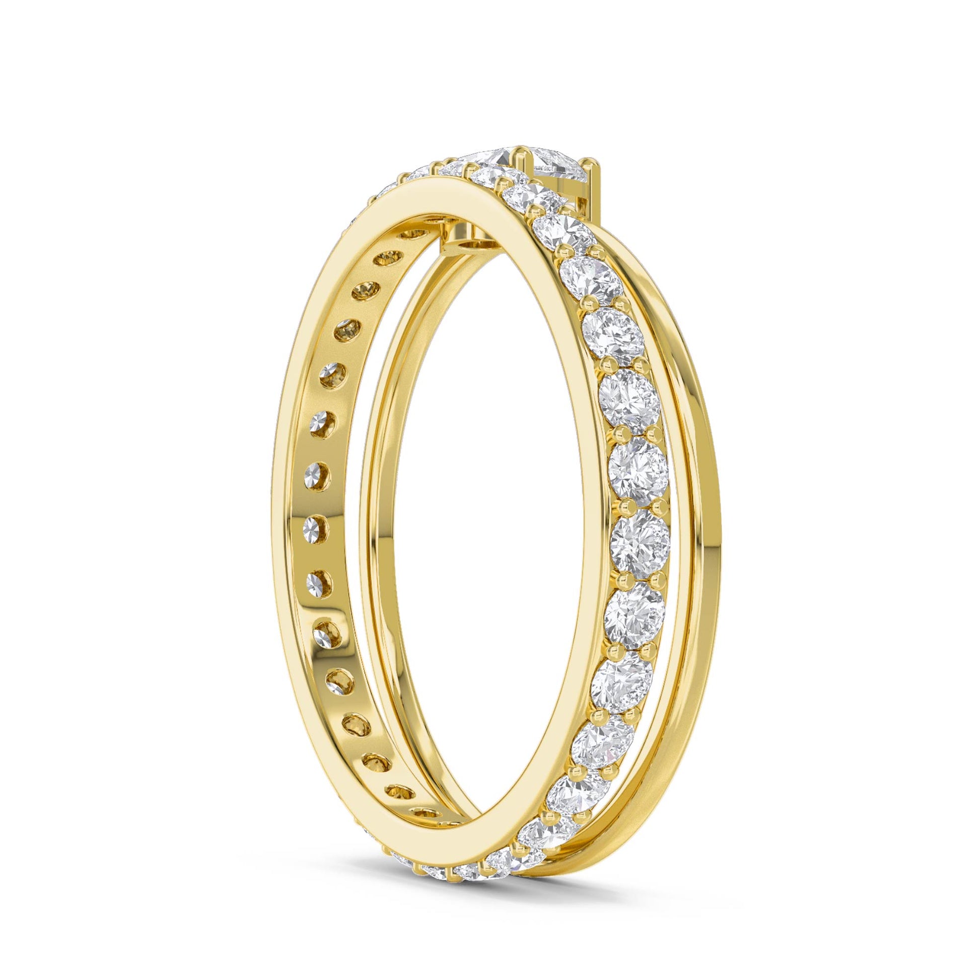 Heart Diamond Ring with Diamond Band - Yellow Gold - Pose 2