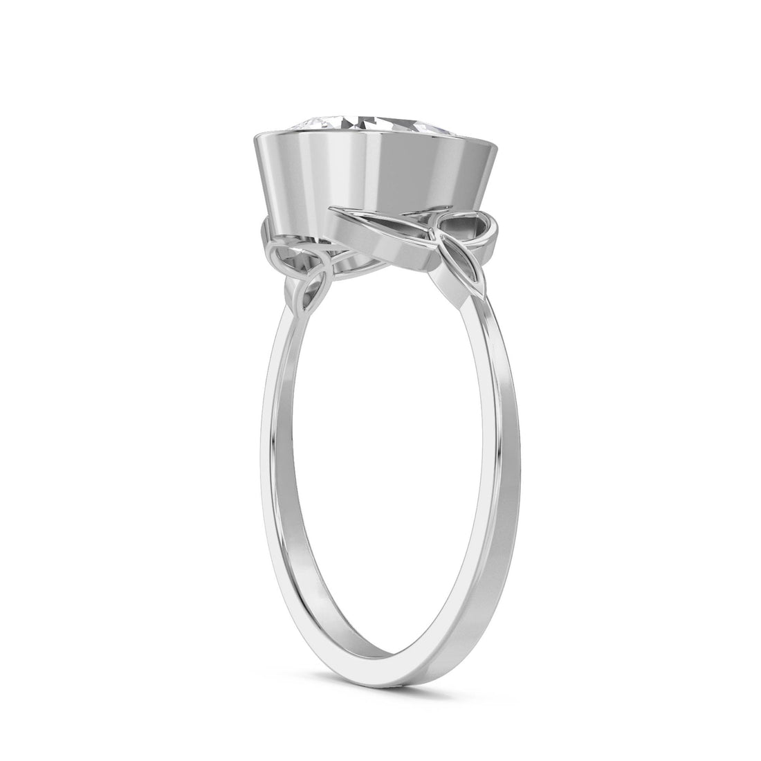 Pear-Shaped Diamond Ring with Celtic-Inspired Open Shoulders (Silver)