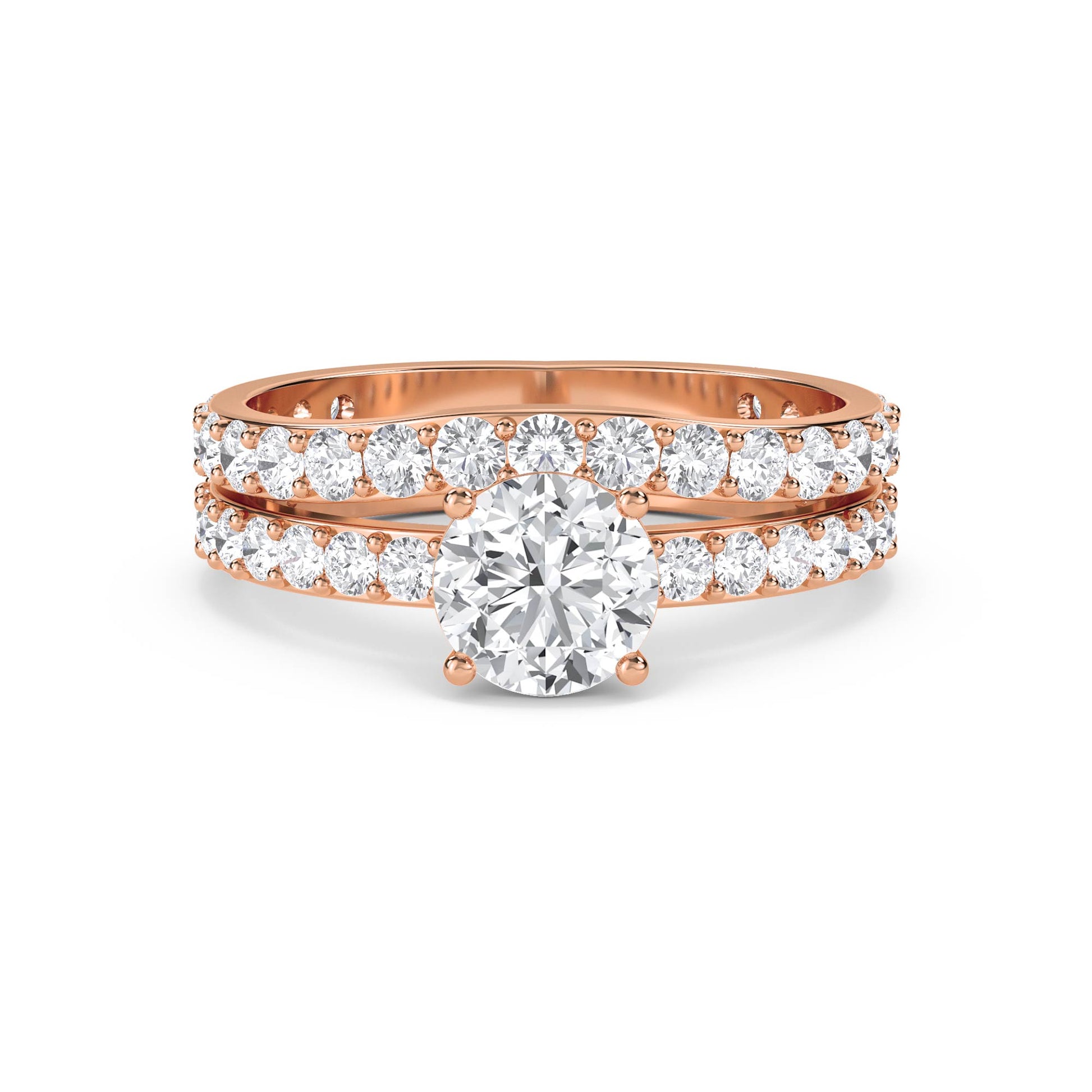 Round Solitaire Diamond Bridal Set - Rose Gold - Pose 1