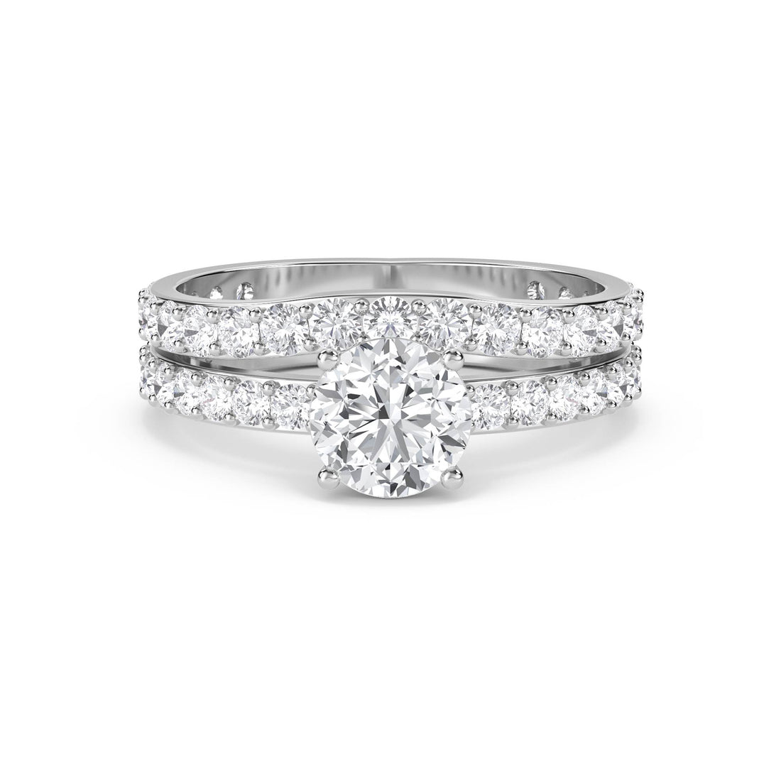 Round Solitaire Diamond Bridal Set - White Gold - Pose 1