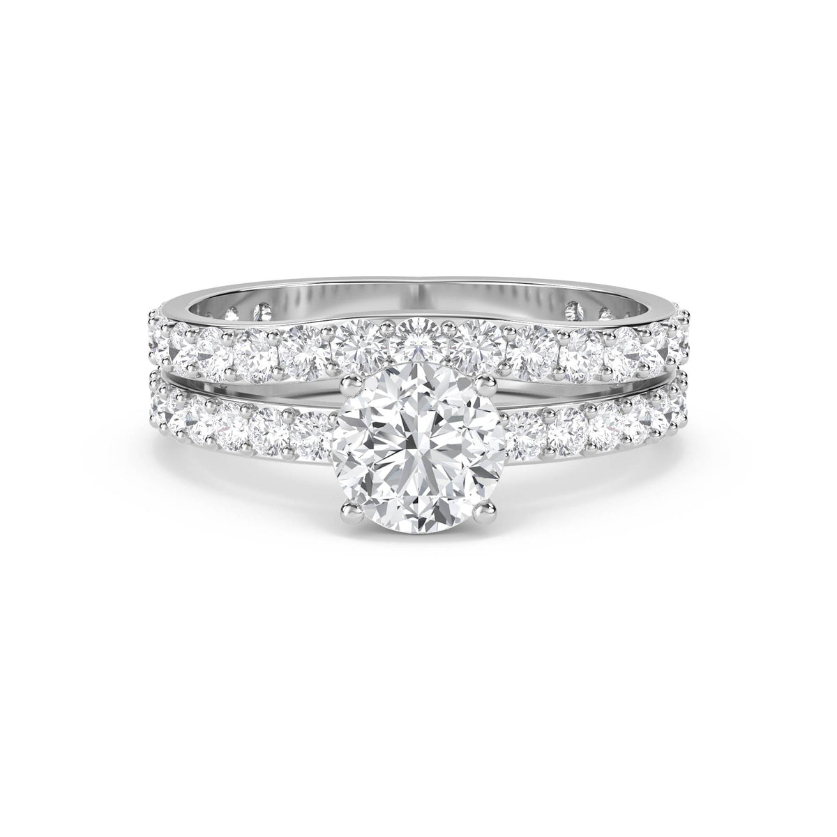 Round Solitaire Bridal Ring Set (Silver) - image 1