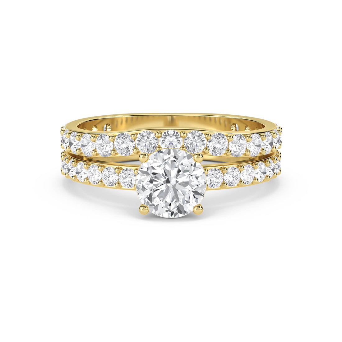 Round Solitaire Diamond Bridal Set - Yellow Gold - Pose 1