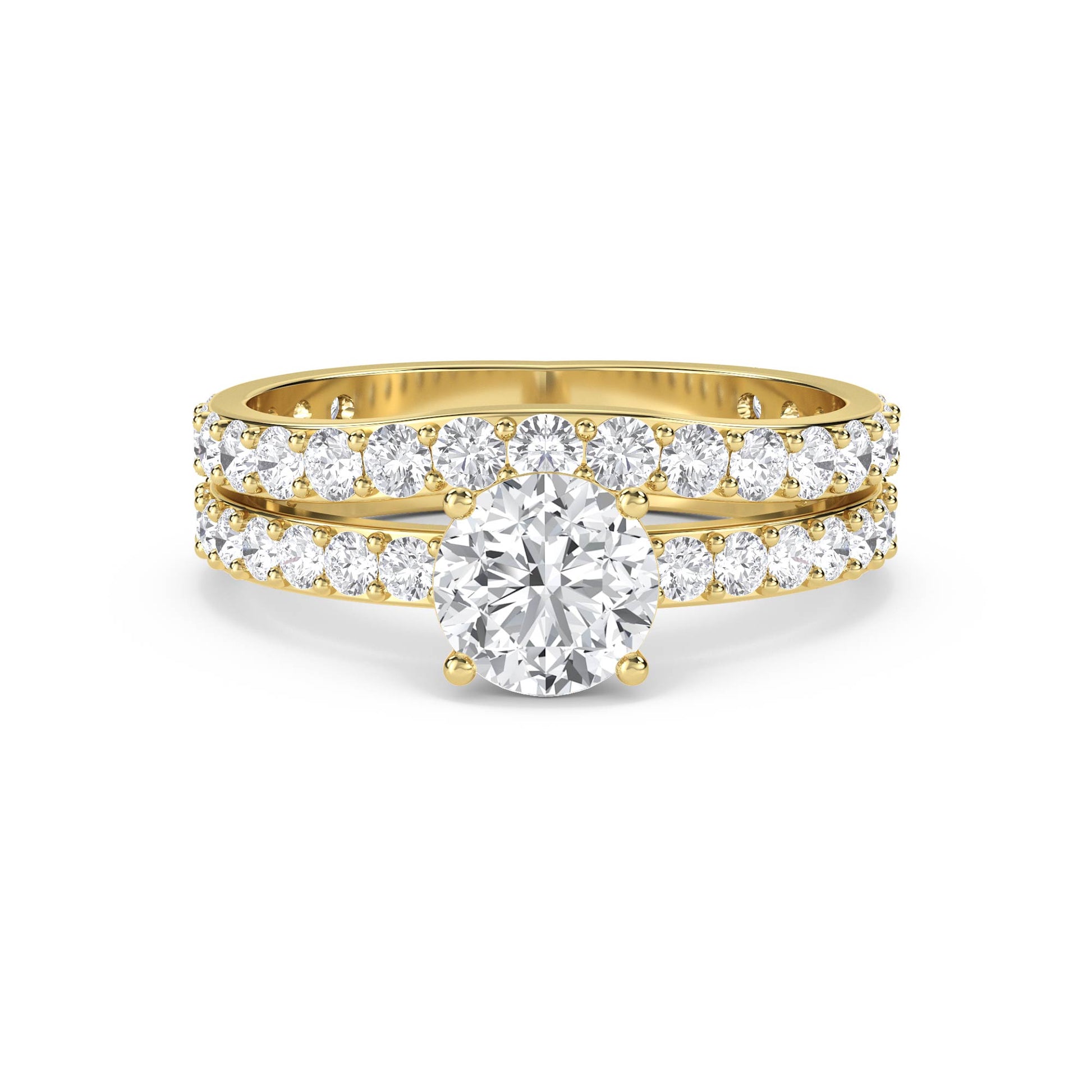 Round Solitaire Diamond Bridal Set - Yellow Gold - Pose 1
