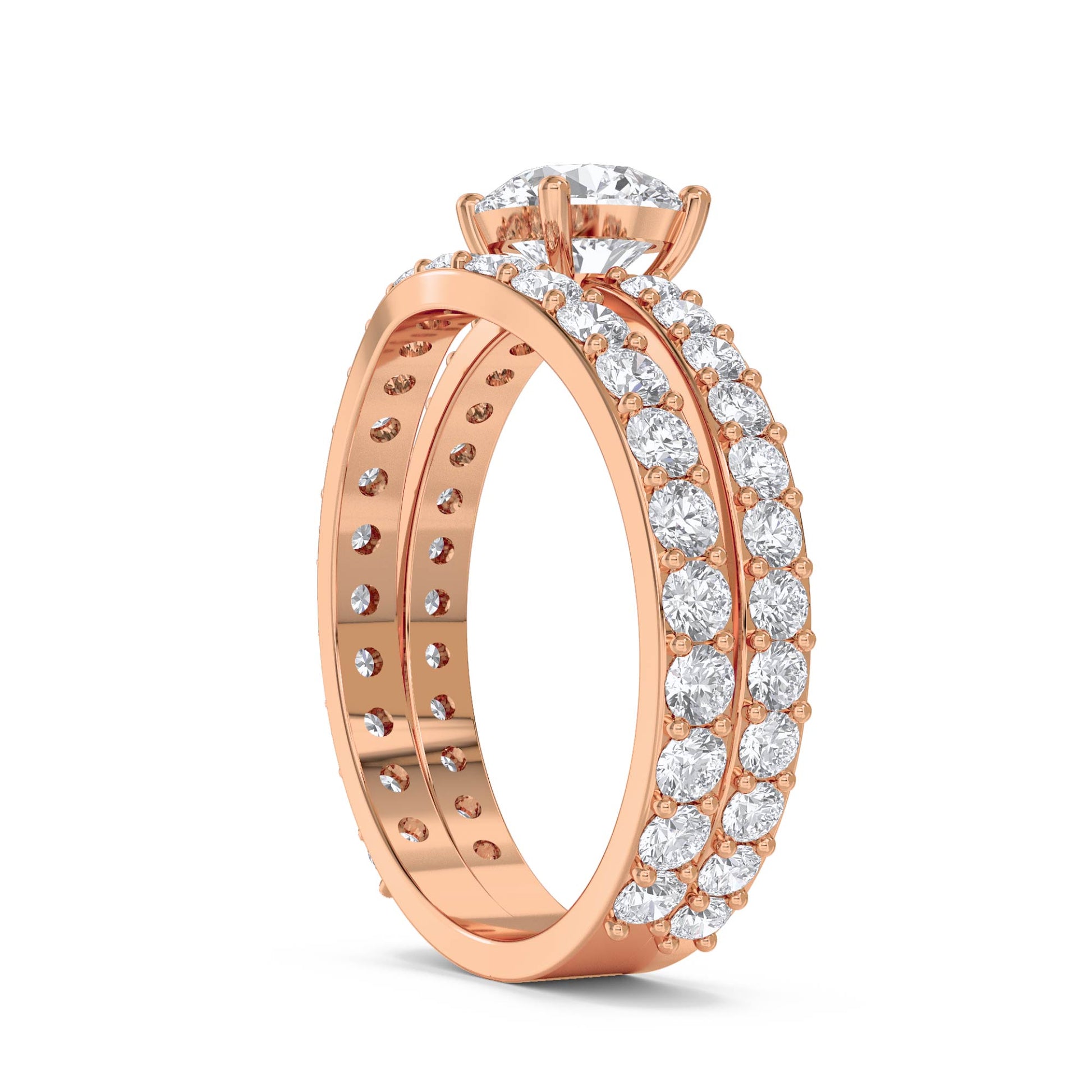 Round Solitaire Diamond Bridal Set - Rose Gold - Pose 2