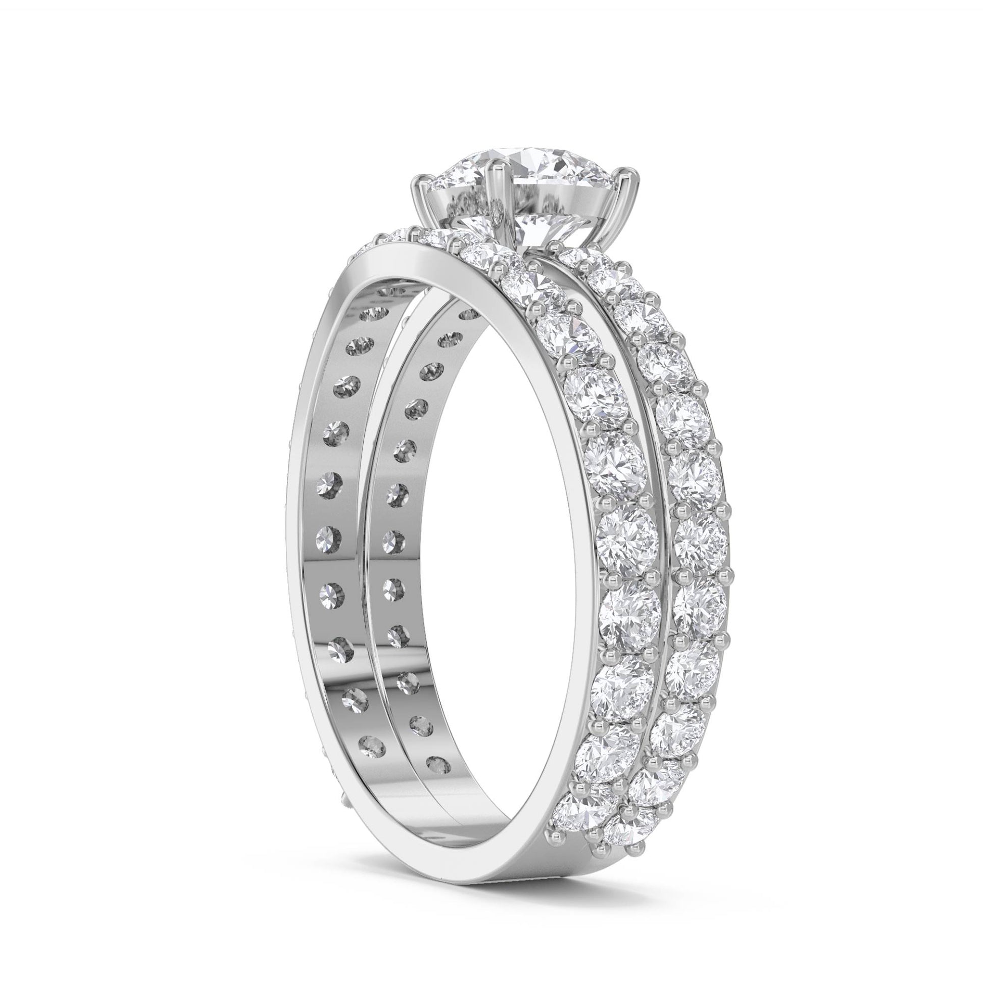 Round Solitaire Diamond Bridal Set - White Gold - Pose 2