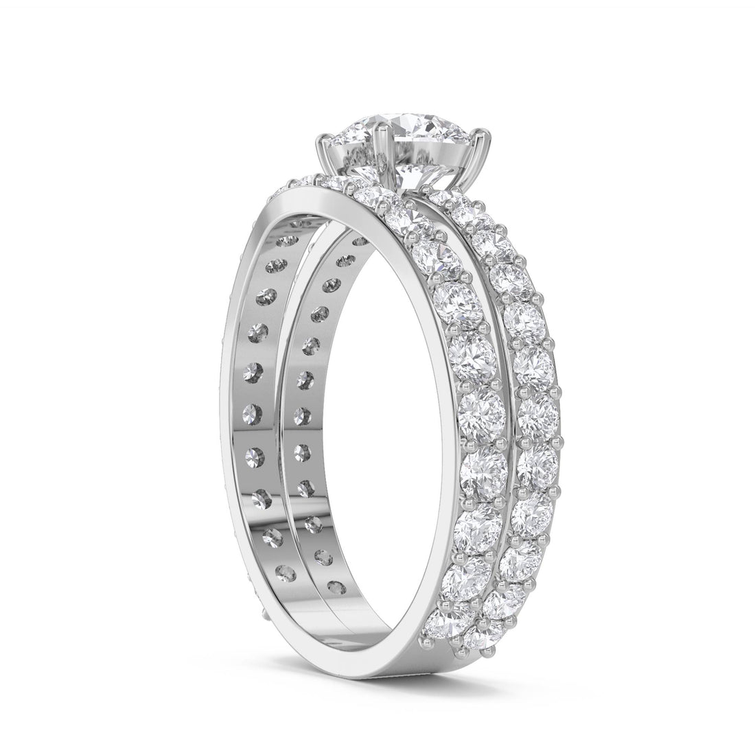 Round Solitaire Bridal Ring Set (Silver) - image 1