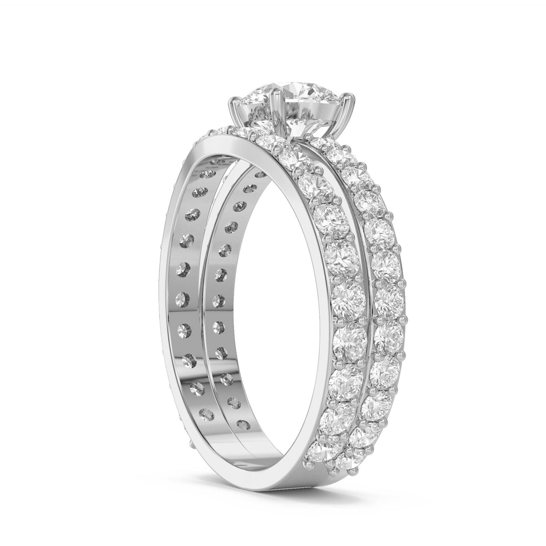 Round Solitaire Bridal Ring Set (Silver) - image 1
