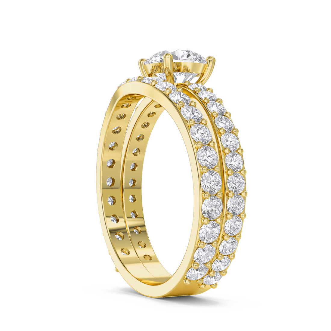 Round Solitaire Diamond Bridal Set - Yellow Gold - Pose 2