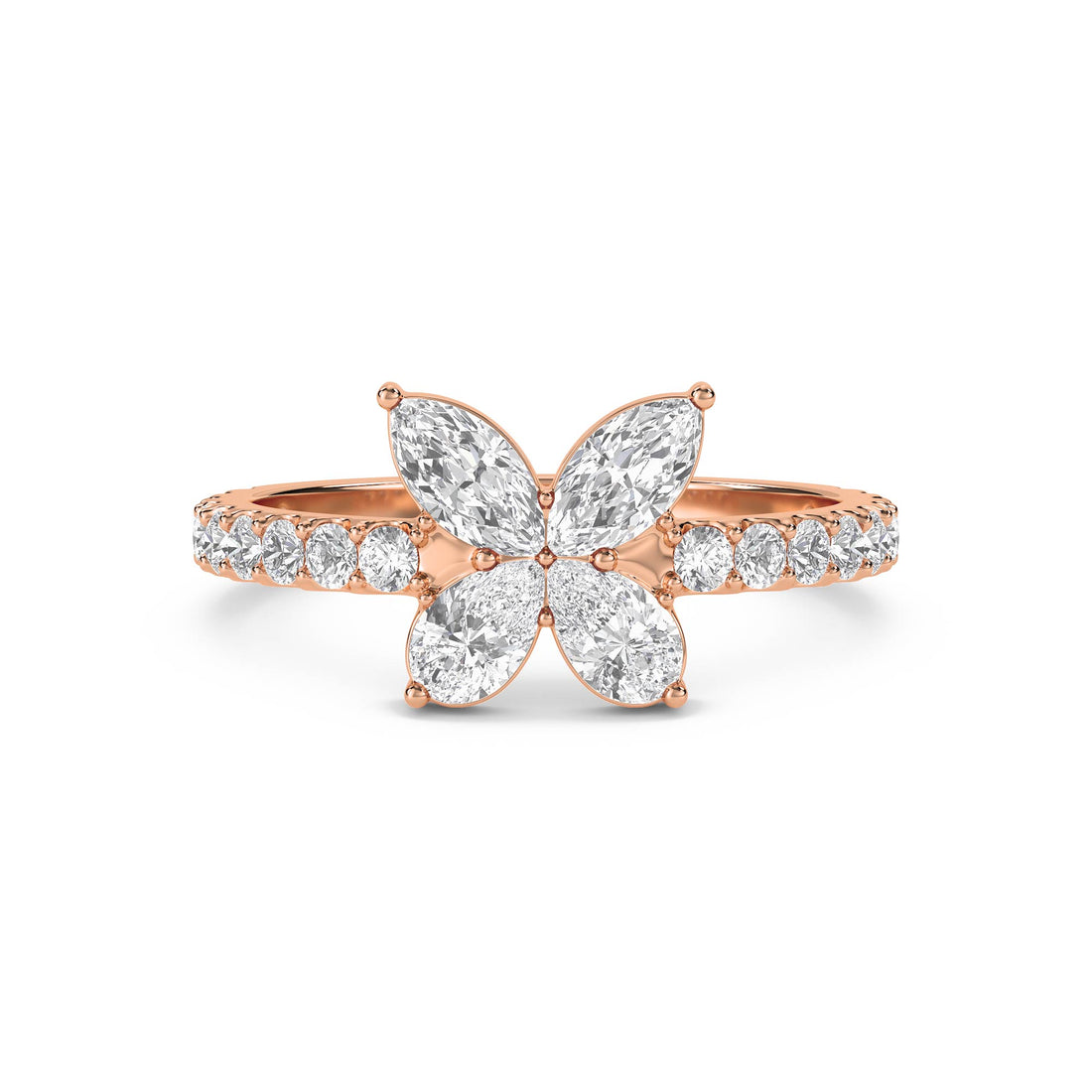 Flower Cluster Ring with Marquise Petals - Rose Gold - Pose 1