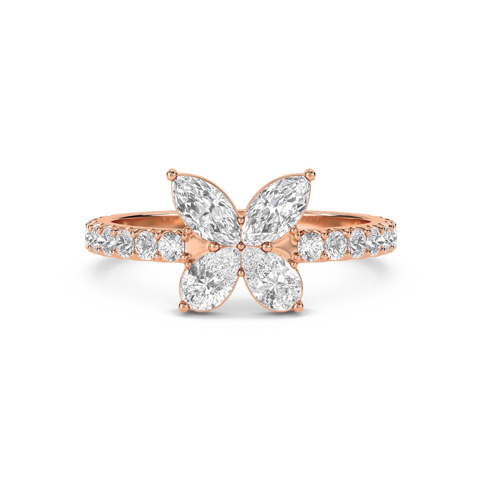 Flower Cluster Ring with Marquise Petals - Rose Gold - Pose 1