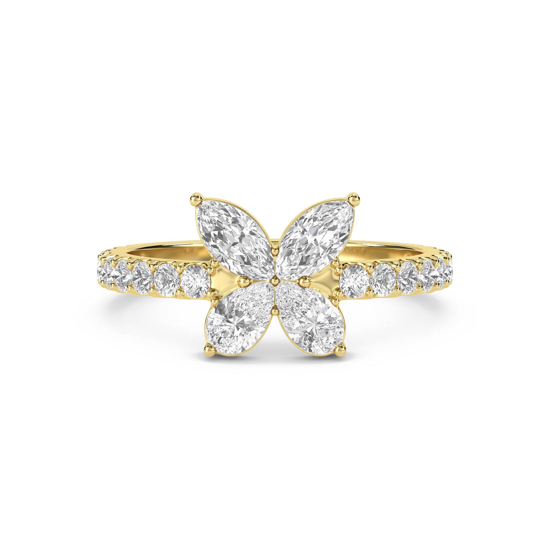 Flower Cluster Ring with Marquise Petals - Yellow Gold - Pose 1