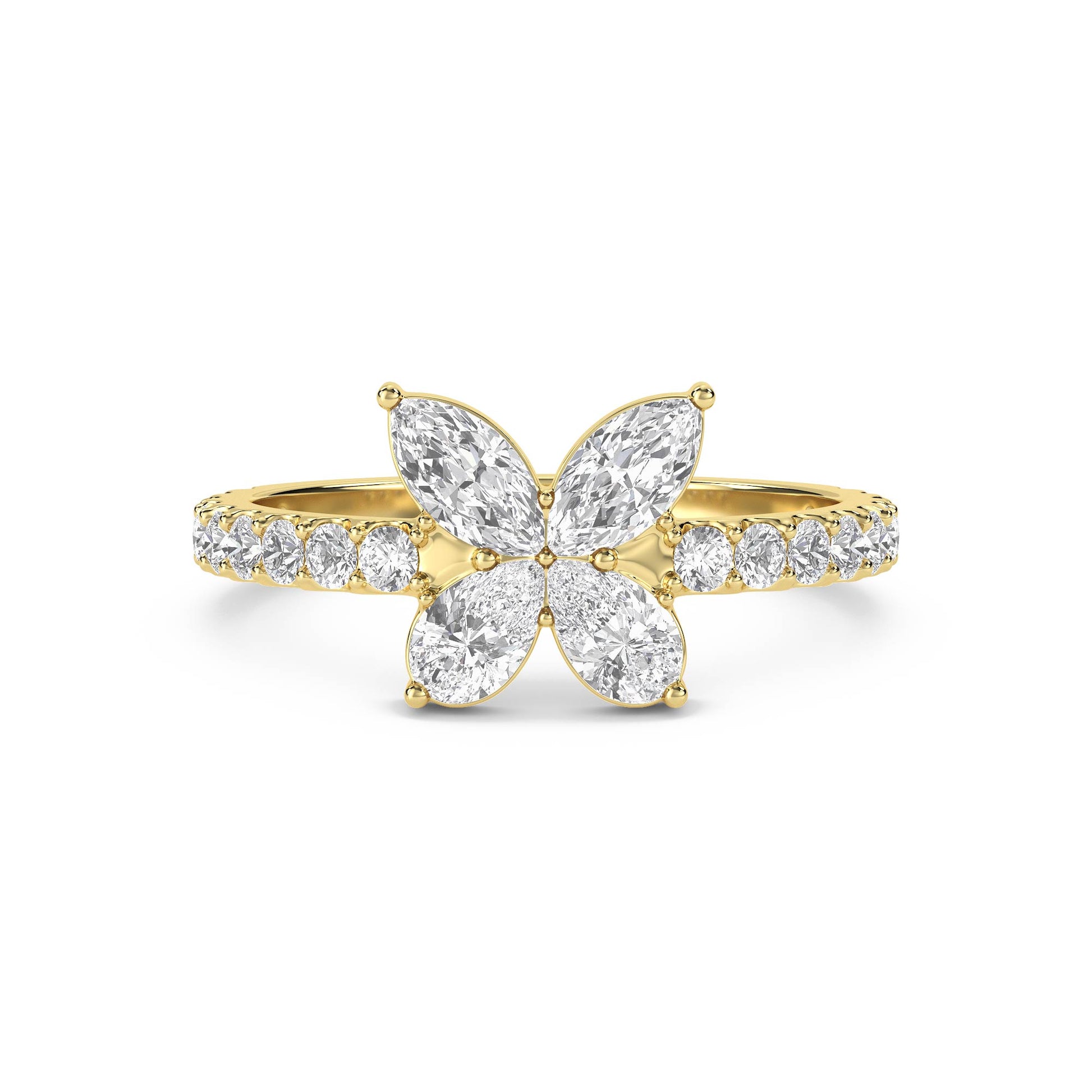 Flower Cluster Ring with Marquise Petals - Yellow Gold - Pose 1