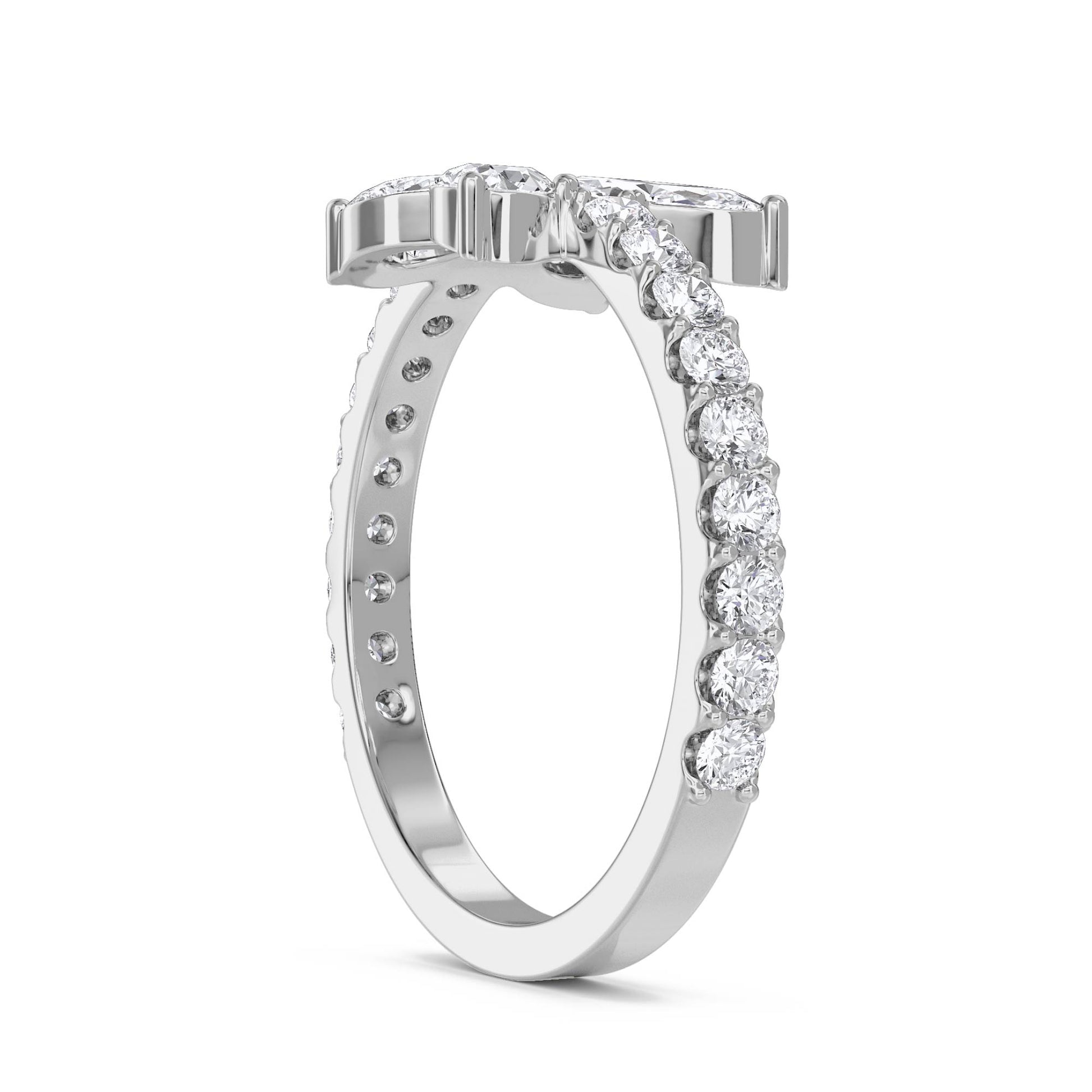 Flower Cluster Ring with Marquise Petals - White Gold - Pose 2