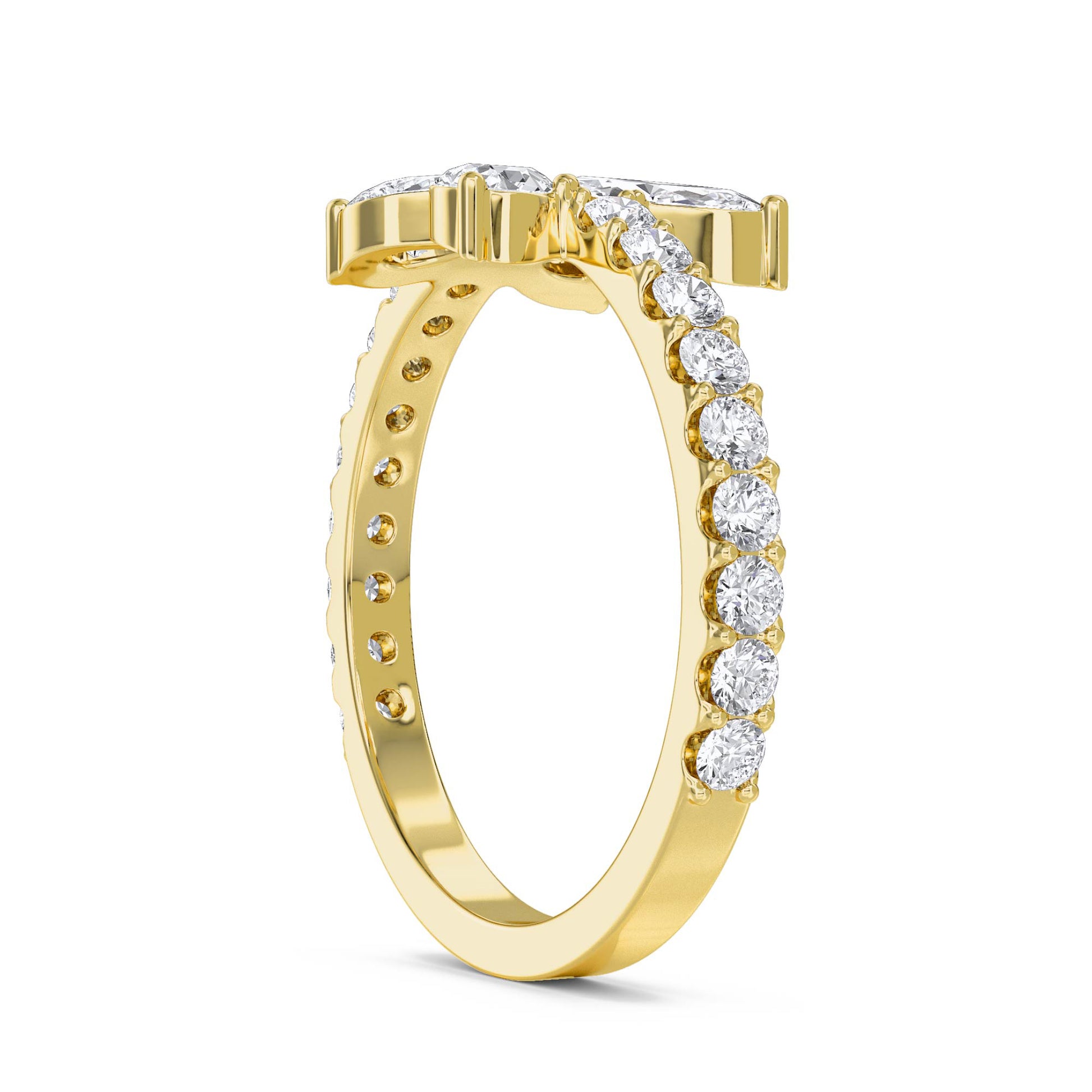 Flower Cluster Ring with Marquise Petals - Yellow Gold - Pose 2