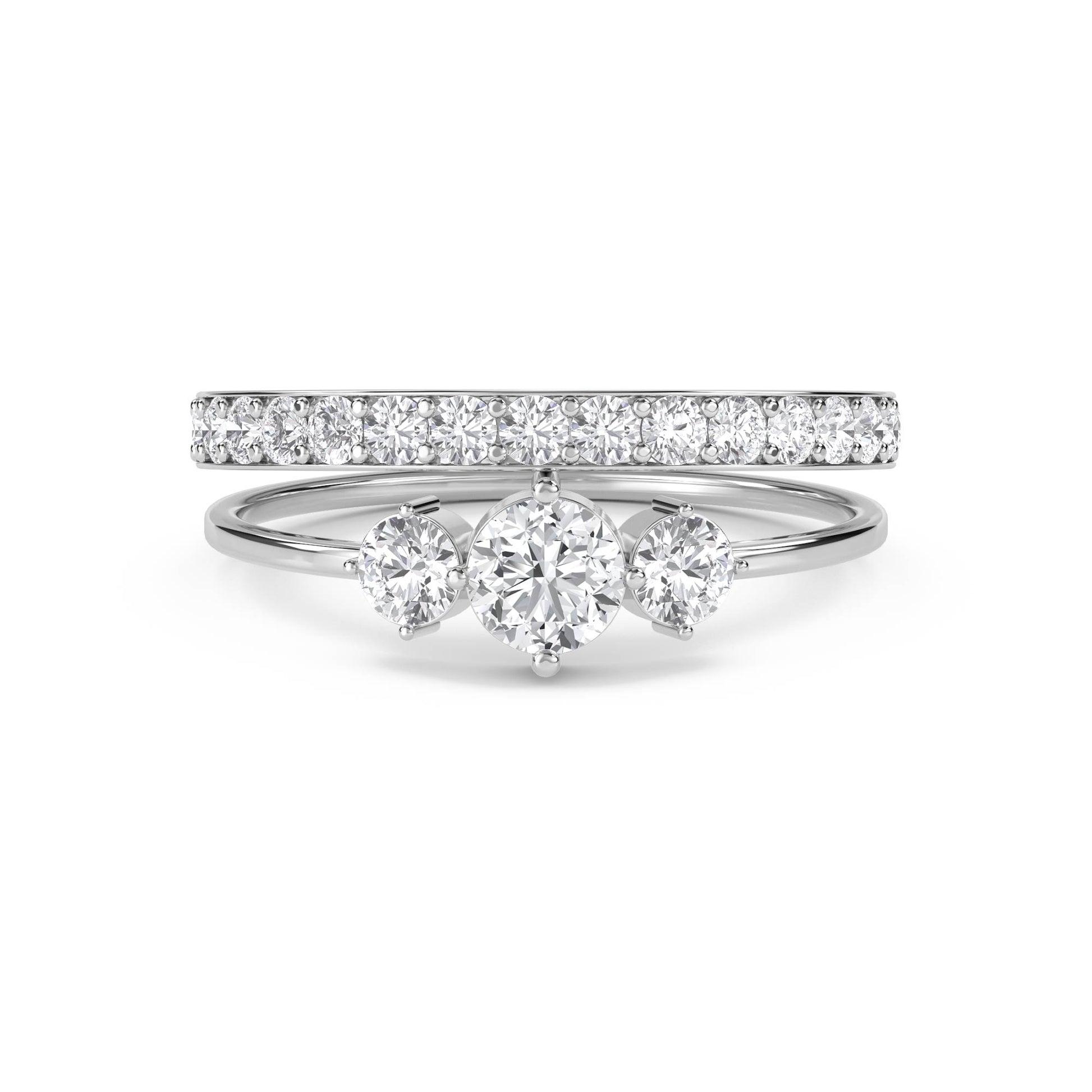 Three Stone Diamond Ring with Diamond Band - White Gold - Pose 1