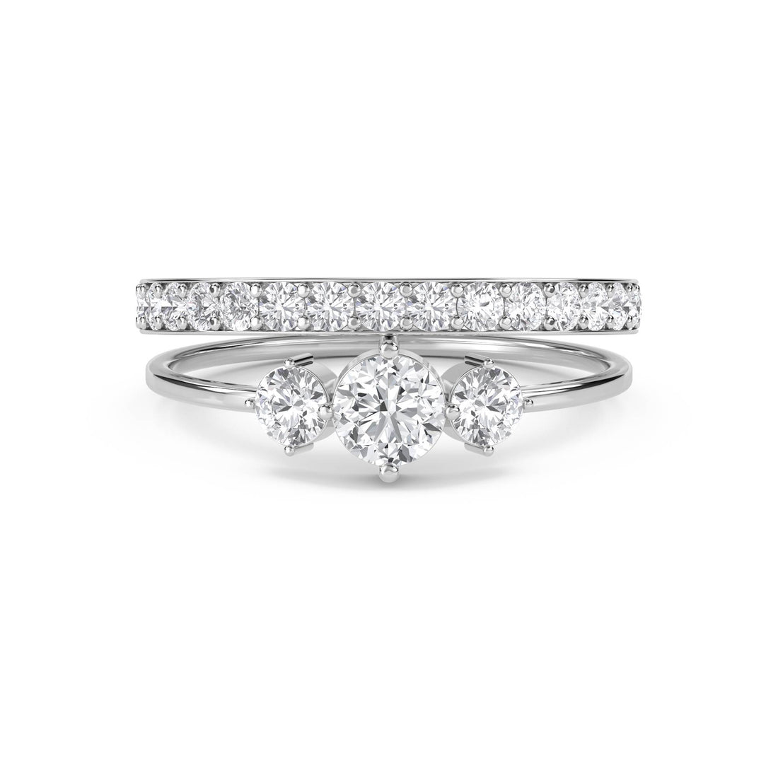 Three Stone & Pavé Stacking Ring Set (Silver) - image 1