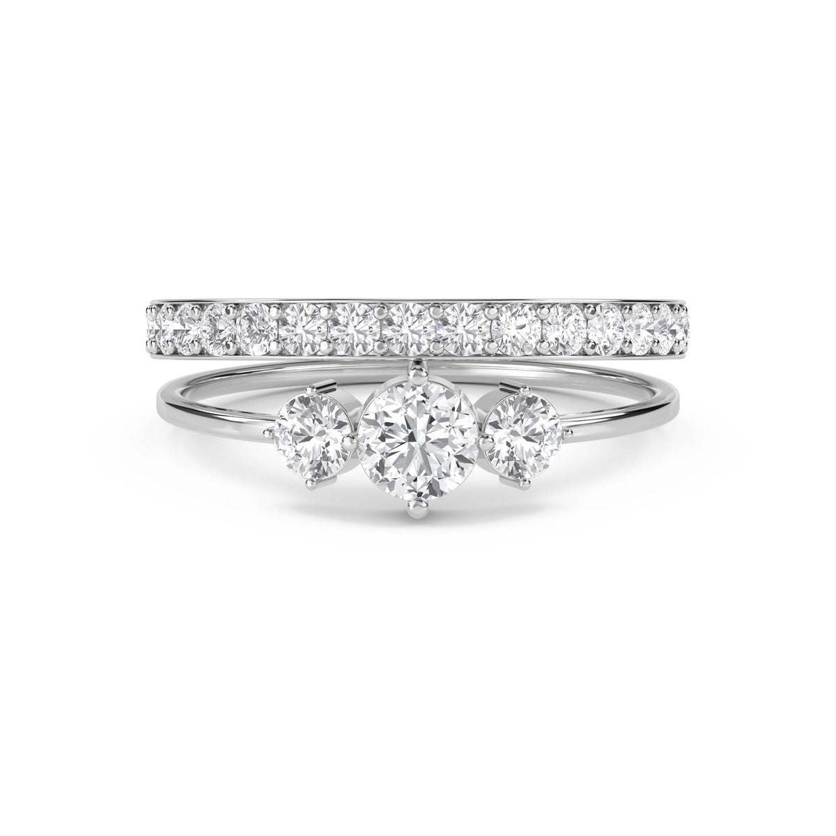 Three Stone & Pavé Stacking Ring Set (Silver) - image 1