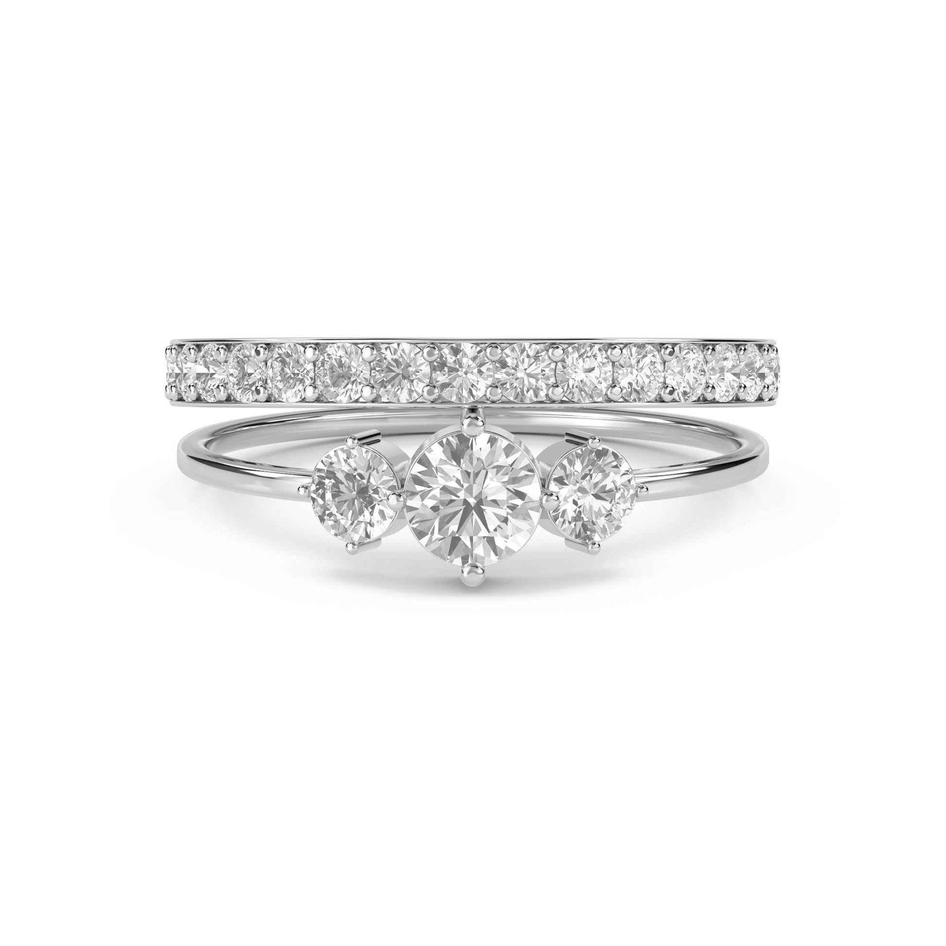 Three Stone & Pavé Stacking Ring Set (Silver) - image 1