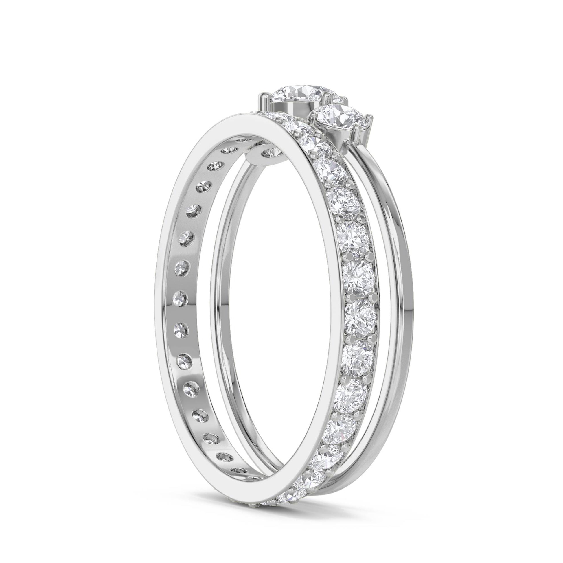 Three Stone Diamond Ring with Diamond Band - White Gold - Pose 2