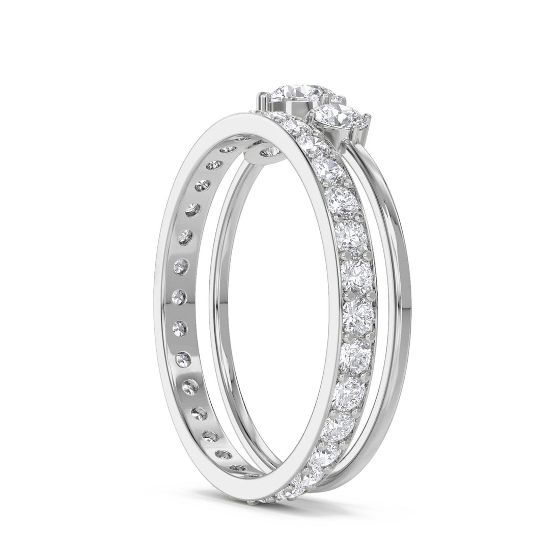 Three Stone & Pavé Stacking Ring Set (Silver) - image 1