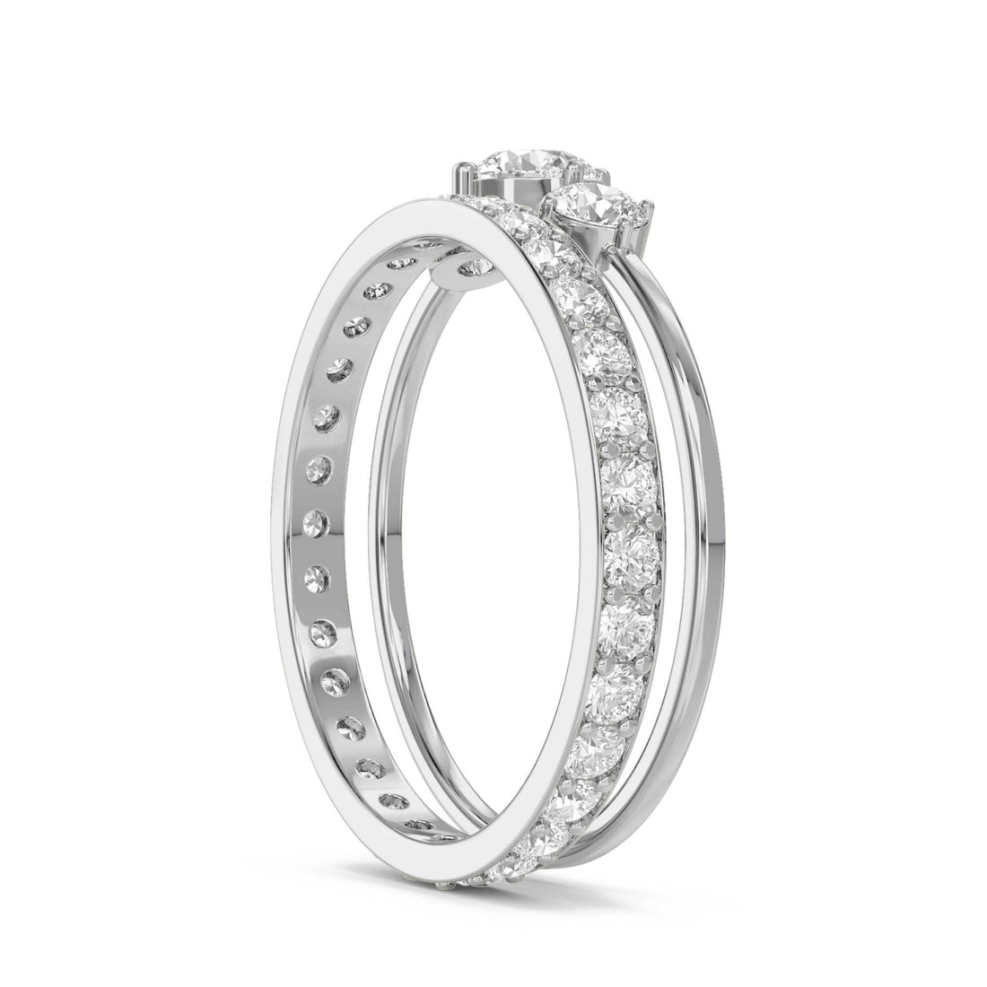 Three Stone & Pavé Stacking Ring Set (Silver) - image 1
