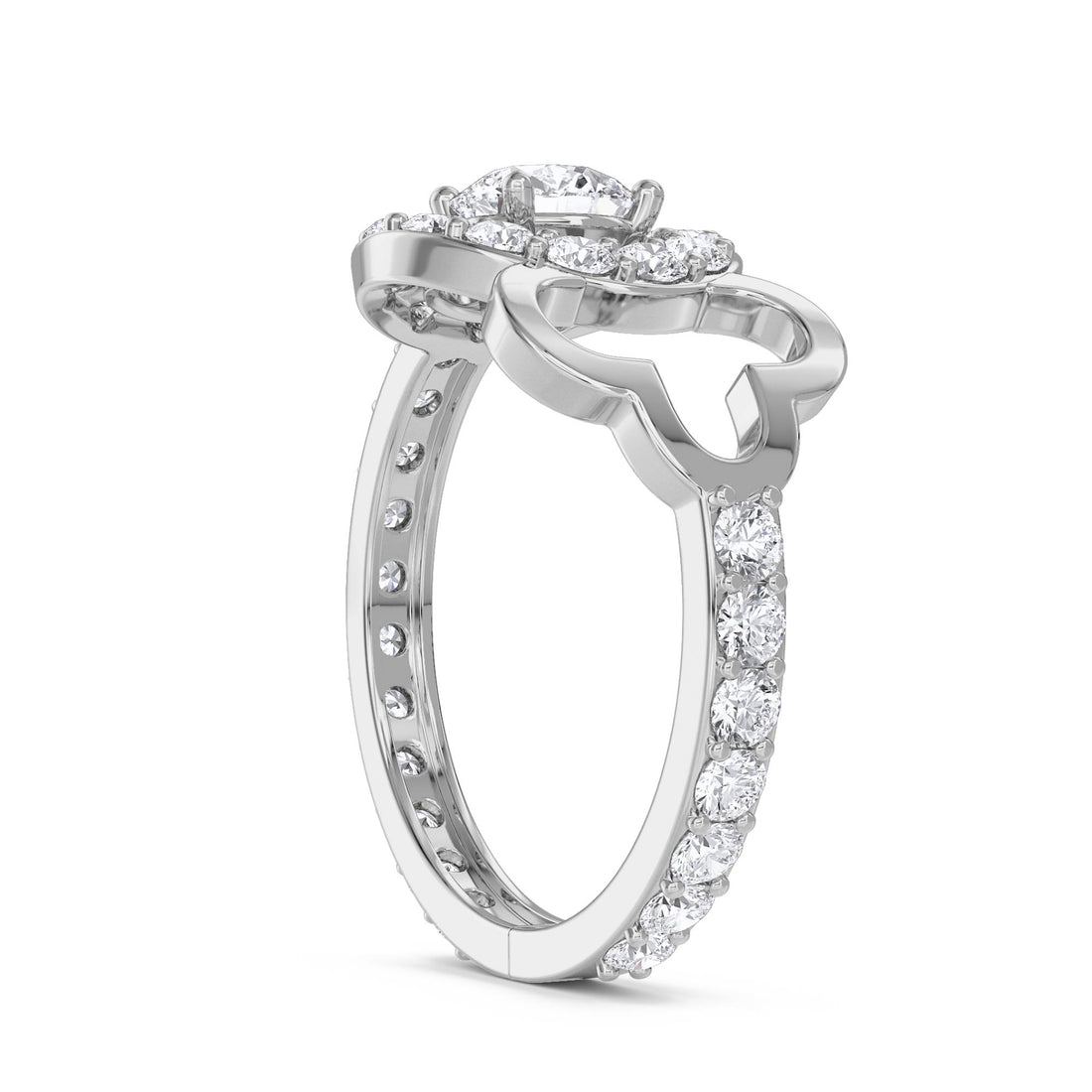 Halo Clover Diamond Ring (Silver)