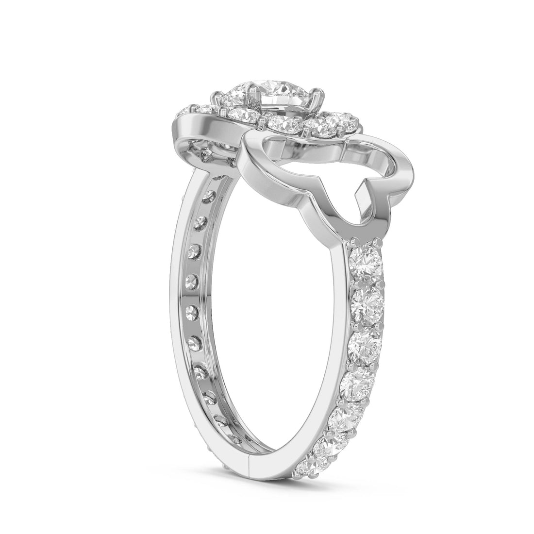 Halo Clover Diamond Ring (Silver)